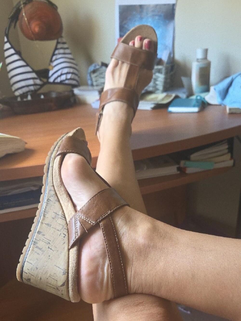 Dr. Scholl's Brown Cork Wedge Sandals